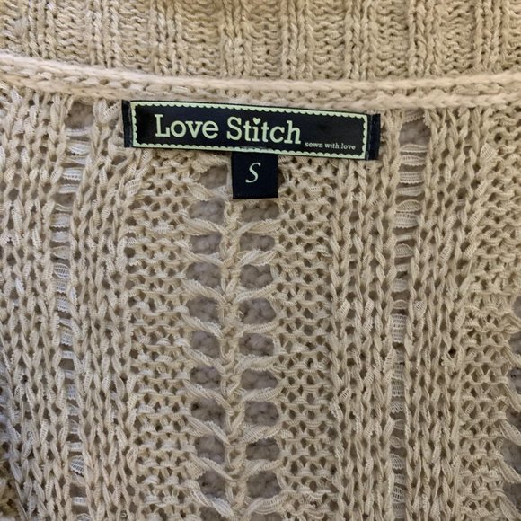 Love Stitch Vest Knit Long Fringe Lagenlook - Picture 5 of 7
